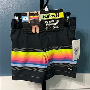 Hurley Kids Swim Trunks - Black with Rainbow Stripes